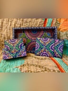 NWT Hand-Painted Wooden Serving Tray w Matching Coasters. Pakistani Truck Art